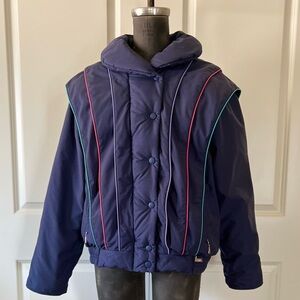 Women's VTG Navy Blue Ski Jacket with Multicolor Accents